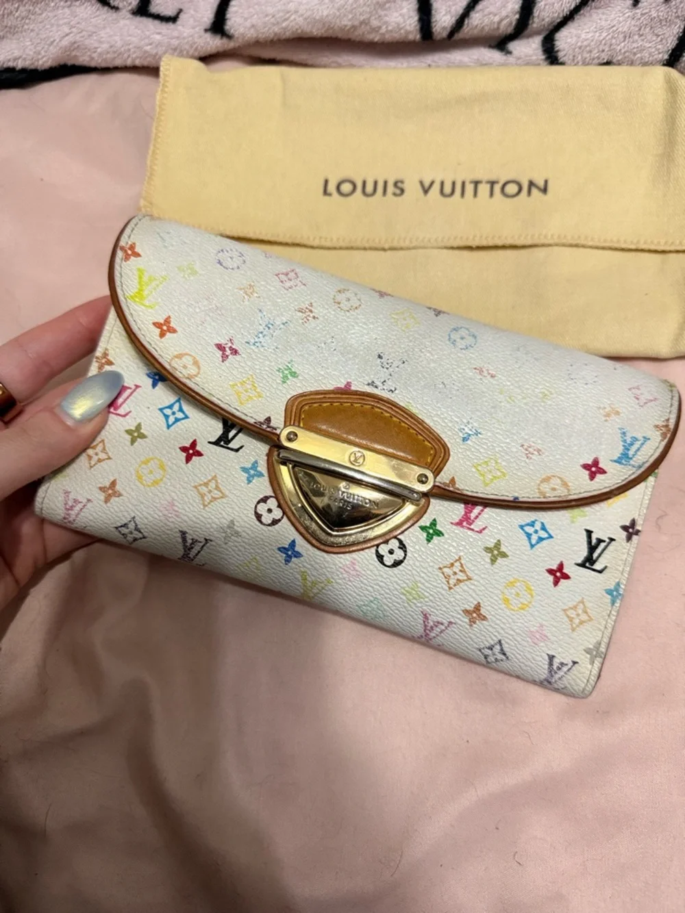 Louis Vuitton Eugenie White Multicolor Monogram Canvas Wallet with Tan Trim - Picture 3 of 11